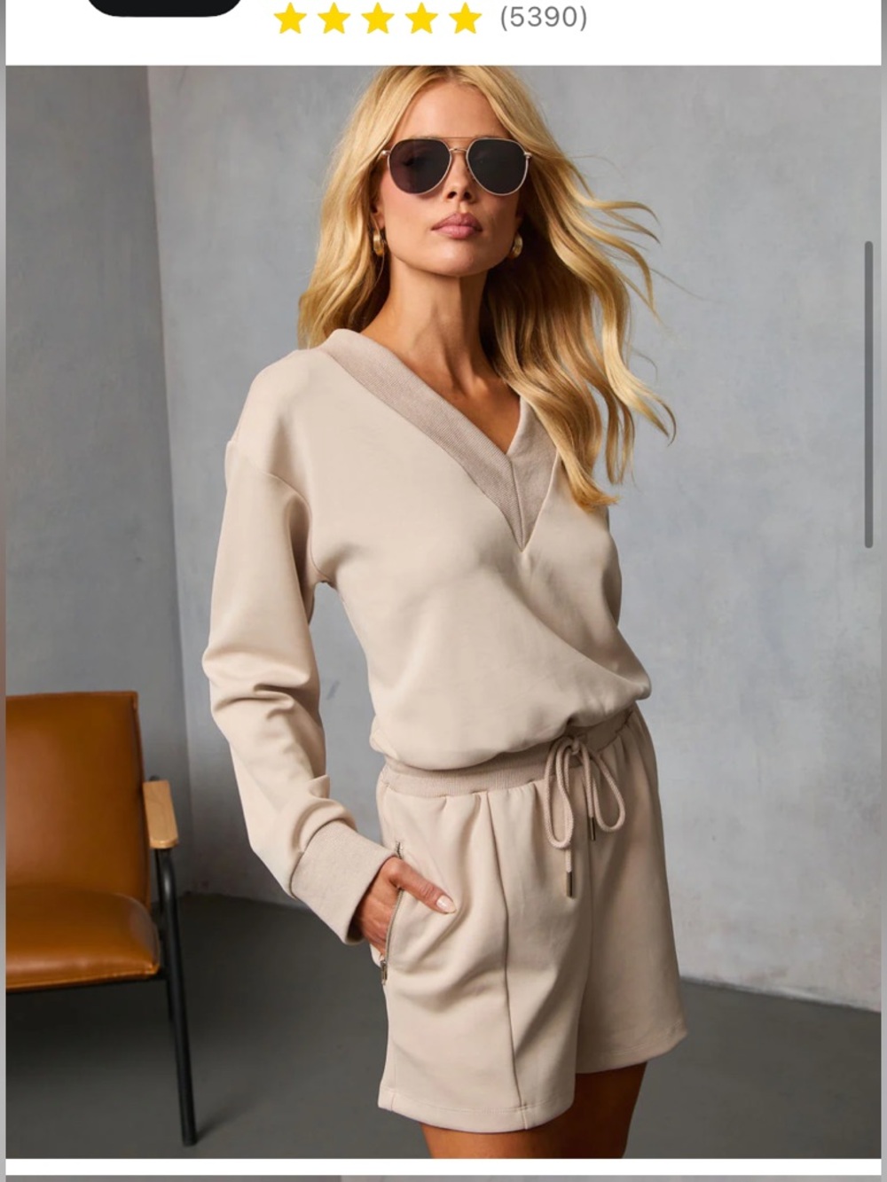 Vici Beige V-Neck Long Sleeve Romper